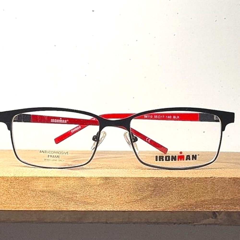 NEW ANTI-CORROSIVE Ironman Eyeglass Frame, Rx'able, red black full rim 55-17-140